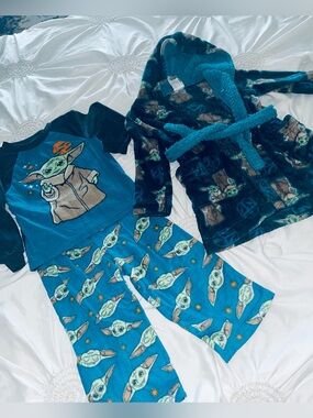 Kids Blue Grogu Pajama Set with Hooded Robe